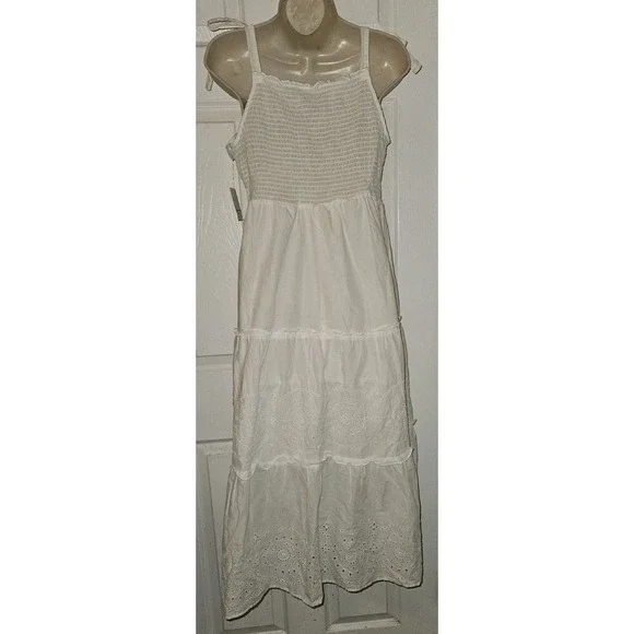 Beach Lunch Lounge Womens Maxi Peasant Sleeveless Eyelet Smock Dress Size S‎ NWT - Picture 2 of 7